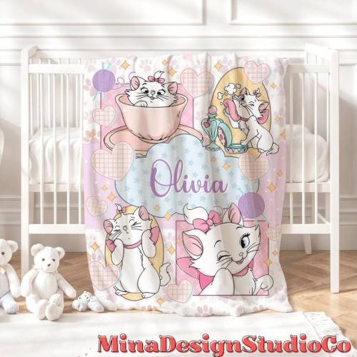 Personalized The Aristocats Marie Disney Cat Blanket, Cat Lovers Birthday Girl Gift Home Decor, Baby Girl Blanket, Christmas Cat Mom Gifts