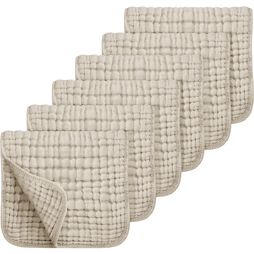 Looxii Muslin Burp Cloths 6 Pack - 20" x 10" - Ultra Soft & Absorbent, 6-Layer 100% Cotton for Spit Up & Drool- Gentle Neutral Burping Cloths, Baby Newborn Essentials Gifts for Boys Girls, Apricot