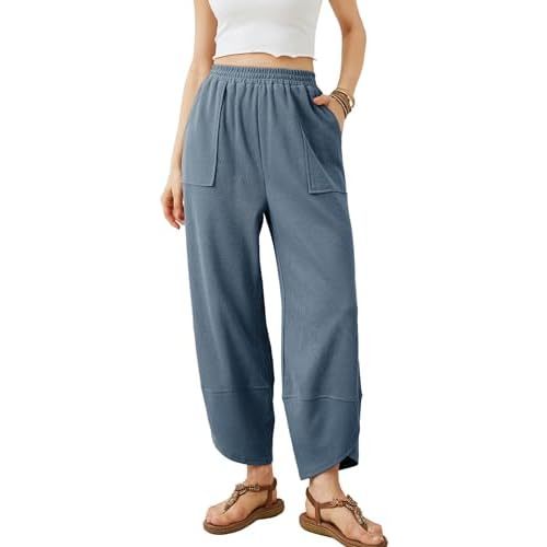 Xiaoxuemeng Womens Baggy Wide Leg Pants Casual Elastic Waisted Palazzo Harem Pants with Pockets