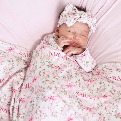 Bows in Bloom Personalized Swaddle Blanket