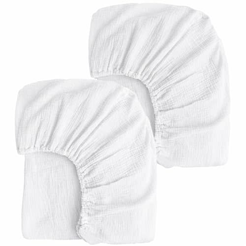 PET REJOIR 2 Pack Muslin Fitted Crib Sheets for Baby Girls & Boys-Neutral Breathable Crib Mattress Protector for Standard Crib Mattress (28"x 52") -White Crib Sheets No Slip Toddler Cotton Bedding