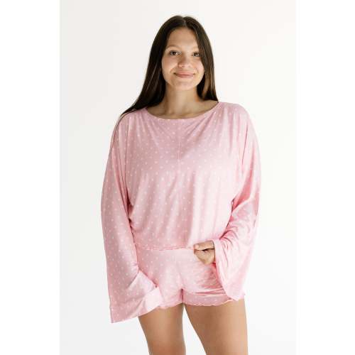Pink and White Polka Dot Women's Relaxed Sleeve Set