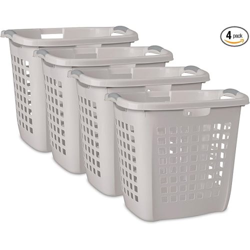 Sterilite 4-Pack 2.1 Bushel Ultra Easy Carry Hamper, Laundry Basket Organizer, Gray Pumice - Large Plastic Clothes Bin for Home, Dorm, Bathroom, and Bedroom Organization