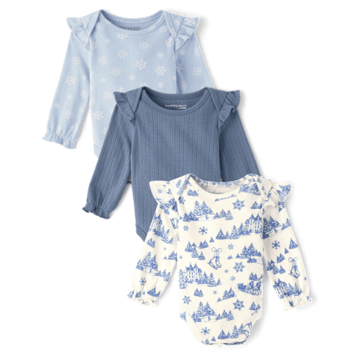 Baby Girls Snowflake Flutter Bodysuit 3-Pack - Multi