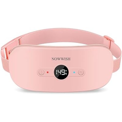 NOWWISH Heating Pad for Period Cramps Pain Relief, Portable Electric Cordless Menstrual Heating Pad Rechargeable with 6 Heat Levels and 6 Massage Modes, Mothers Day Gifts for Mom Daughter Wife, Pink