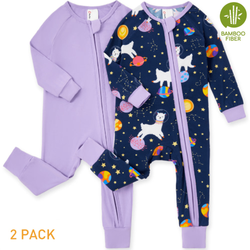PatPat Baby Girl Clothes Baby Pajamas Viscose from Bamboo Footless Zip Bodysuits Baby Sleep N Play Pajamas for Newborn Girls 2Pack,6-9 Months