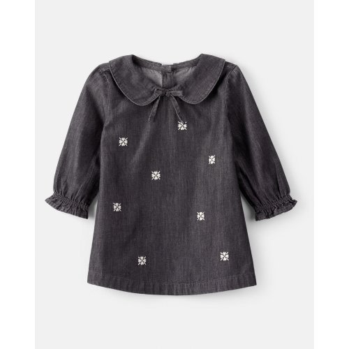 Baby Girl Floral Motif Chambray Long-Sleeve Dress - Grey - OshKosh | Carter's