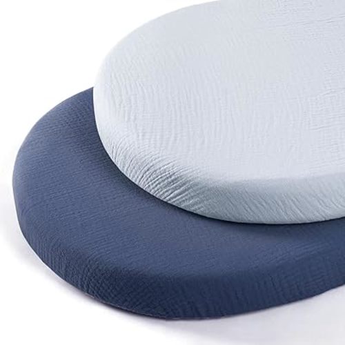 lulumoon Baby Muslin Bassinet Sheets: Cotton Neutral for Boys and Girls - Fitted for Oval Rectangle or Hourglass