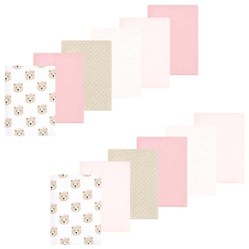 Luvable Friends Hudson Baby Flannel Burp Cloths 12pk, Rosy Taupe Bear