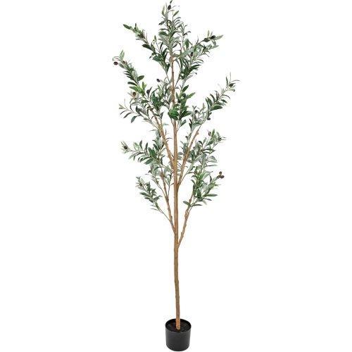 Sunnydaze Fake Olive Tree - 7ft Tall Faux Olive Tree with Pot - Indoor Artificial Plant with Black Weighted Base and Silk Leaves