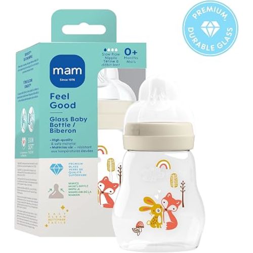 MAM 6oz Pure Glass Anti-Colic Feel Good 0+ Month Baby Bottle, Unisex, 1 Count (Pack of 6)