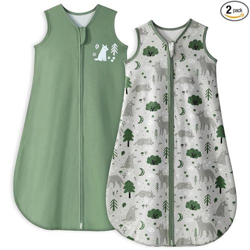 Yoofoss Baby Sleep Sack 0-6 Months TOG 1.0 Baby Wearable Blanket, 2 Pack 100% Organic Cotton Infant Toddler Sleeping Sack 2-Way Zipper Lightweight Sleep Sack