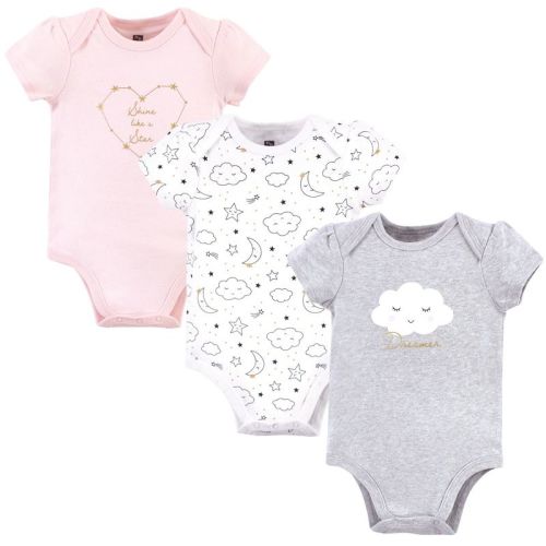 Hudson Baby Infant Girl Cotton Bodysuits 3pk, Dreamer, 9-12 Months