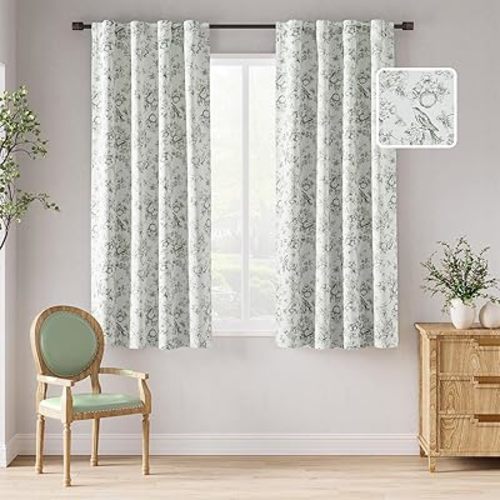 jinchan 95% Blackout Floral Curtains 63 Inch Length, Printed Flower Sage Green Blackout Curtain for Bedroom Rod Pocket Back Tab Blackout Curtains Thermal Insulated Window Drapes, 2 Panels