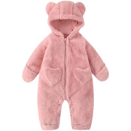 Newborn Winter Romper Fleece Hooded Jumpsuit Snowsuit Warm Outfits Zipper Outwear for Infant