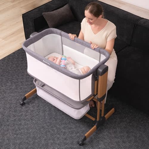 Ezebaby 3-in-1 Rocking Bassinet for Baby Adjustable Baby Bassinets Bedside Sleeper with Wheels Storage Basket and Mesh Sides for Newborn Infant
