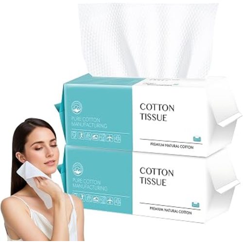 Disposable Face Towel 100 Count, Soft Cotton Facial Dry Wipes, Multi-Purpose for Skin Care, Makeup Remover, Face Wipes and Facial Cleansing(2 Pack)