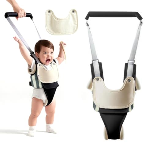 Baby Walking Harness with Removable Drool Towel, Walking Helper Harness for Toddlers, Handheld Belt – No Bending for Parents, Walking Assistant & Trainer for 9-24 Months Old (Black)