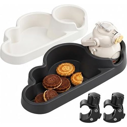 Li&Zhao Universal Stroller Snack Tray 2-Pack Bundle – 2 Trays with Total 2 Clips (1 Clip per Tray), Cloud Design Cup Holder Attachment for Baby/Toddler Strollers
