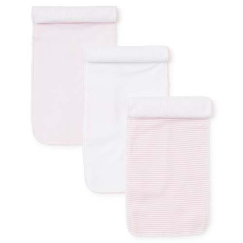 Pink Stripe 3 Pack Burp Set w/ Tulle Bag
