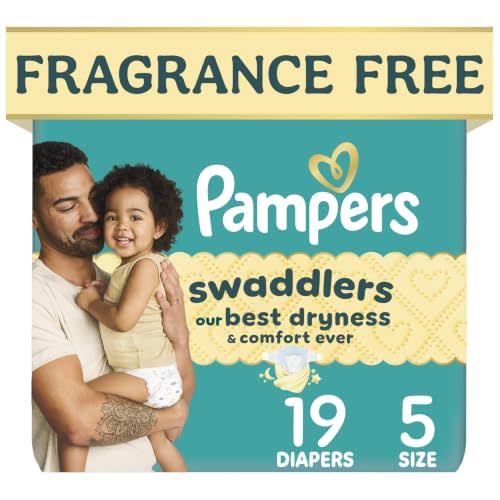 Pampers Swaddlers Diapers, Size 5 (20-37 lbs), 19 Count, Hypoallergenic, Absorbent, Keeps Baby Dry and Comfortable, Skin Safe Disposable Baby Diaper