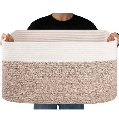 CHERISHGARD 70L Large Rectangle Blanket Basket，Cotton Rope Baskets for Storage, Woven Laundry Basket for Toys
