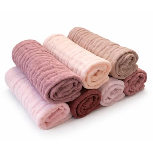 Kestel Baby Washcloths, 7-Pack 100% Muslin Cotton Soft & Absorbent, 12"x12" (Pink)
