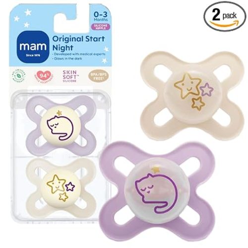 MAM Original Start Baby Pacifiers 0-3 Months, Glow in The Dark, 2 Pack