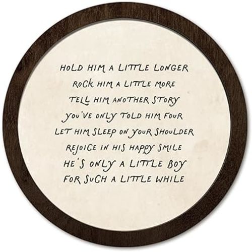 PeakClub Baby Boys Room Decor, Little Boys Playroom Round Wooden Wall Art, Nursery Kids Toddler Room Decoration 10x10 Inch