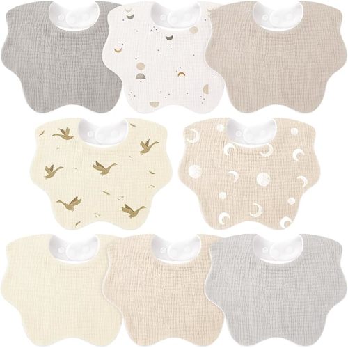 Bearmoss Baby Bibs for Drooling & Teething 8 Pack Muslin Cotton Bibs