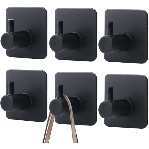 Vongem Self Adhesive Hooks Heavy Duty Stainless Steel Black Wall Door Hooks for Hanging Towels Keys