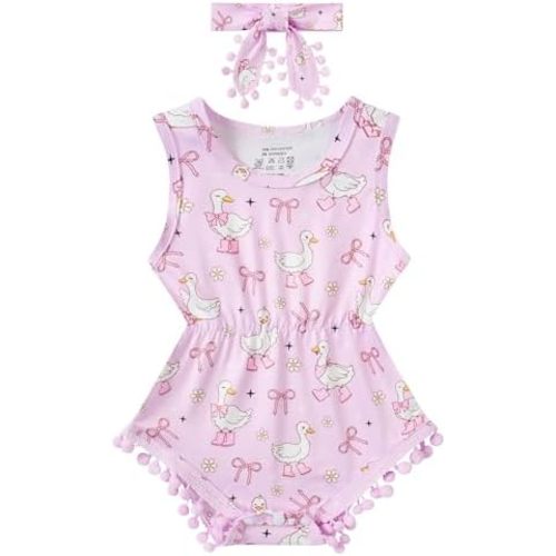 UNICOMIDEA Baby Girl Clothes 0-24 Months Floral Sleeveless Baby Cowgirl Newborn Romper Jumpsuit Outfit Set with Headband