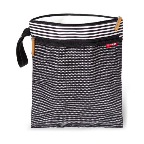 Skip Hop Grab and Go Wet/Dry Diaper Bag - Black/White Stripe