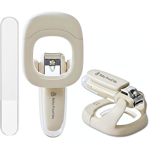 Baby Proof Me Baby Nail Clipper & File with LED Light, Fingernail Cutter with Catcher for Newborn, Infants & Toddlers- Magnifier for Ultra Visibility, Baby Essentials Nail Trimmer (White)