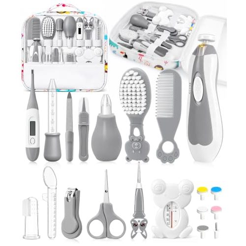 YASEW Baby Grooming Kit with Electric Nail Trimmer, Newborn Essentials | Baby Comb and Brush, Nail, Hair, Nasal & Temperature Care Tools, BPA-Free, Portable Case, Baby Shower Gift for Girls & Boys