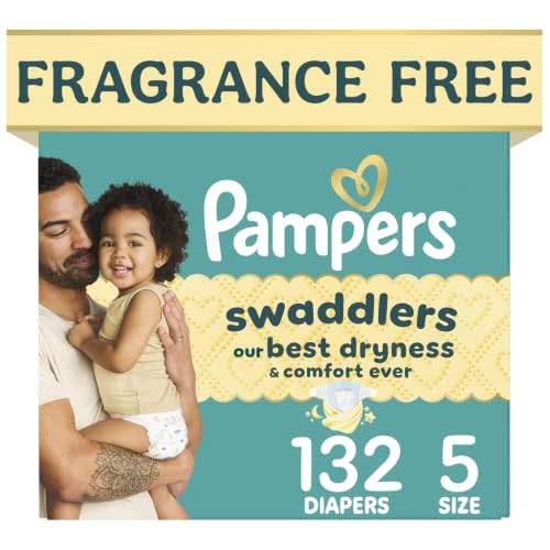 Pampers Swaddlers Diapers, Size 5 (20-37 lbs), 132 Count, Hypoallergenic, Absorbent, Keeps Baby Dry and Comfortable, Skin Safe Disposable Baby Diaper