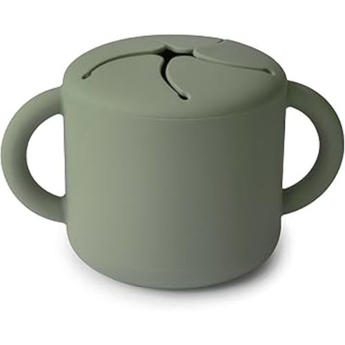mushie Silicone Snack Cup | Spill Proof Food Container for Toddler and Baby (Dried Thyme)