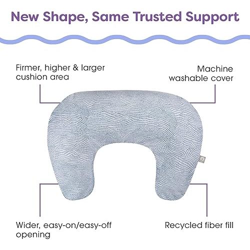 Boppy Nursing Pillow - Ergonomic Bottle & Breastfeeding Pillow with High, Firm, Large Area, Water-Repellent Cushion with Washable Cover; Baby Safety Alliance Verified - Blue Speckled Current