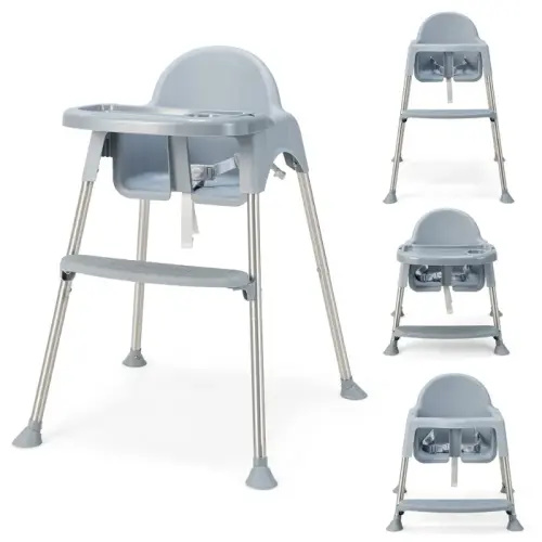 Baby Joy Convertible Baby Feeding Highchair Booster Seat with Double Tray for 6 - 36 Months, Grey | Baby Bunting AU