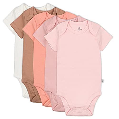HonestBaby baby-girls 5-pack Short Sleeve Bodysuits One-piece 100% Organic Cotton for Infant Baby Girls