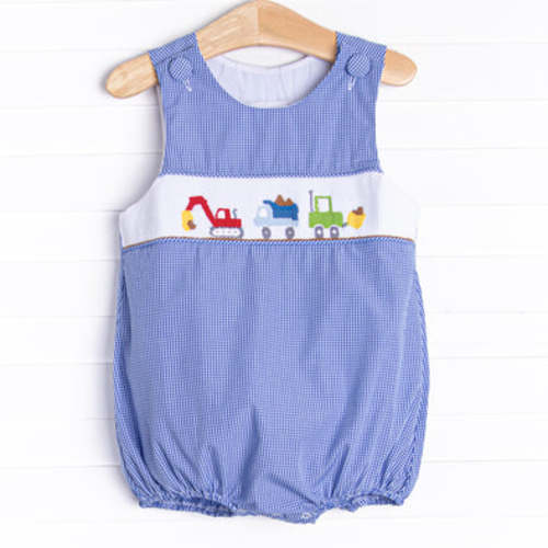 Construction Crew Smocked Bubble, Blue – Stitchy Fish