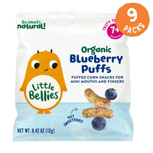 Little Bellies Organic Blueberry Puffs, Baby & Toddler Puff Snack, Age 7+ Months, 0.42 oz Bag, 9 Ct.
