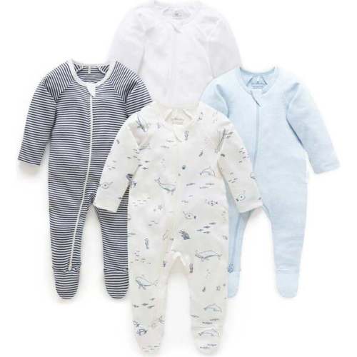 4 Pack Zip Footie Vanilla Nautical Pack - Purebaby | Maisonette
