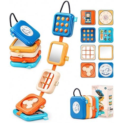 Busy Board for 1 Year Old, Travel Toys for Toddler 1-3 on Plane Car, Montessori Busy Board Busy Cube, Toys for 1 Year Old Boy Girl, Stocking Stuffers for Toddler (Blue)