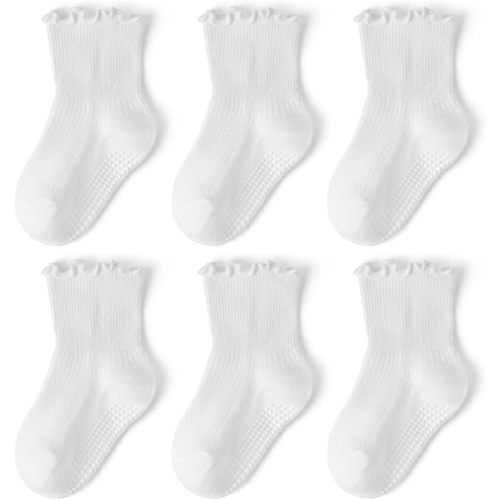 6 Pairs non-slip ruffle socks for baby girls toddler girls，cute grippy comfortable ankle socks for all seasons