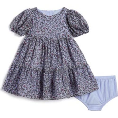 Kids' Olive Boho Floral Print Party Dress & Bloomers, 24M