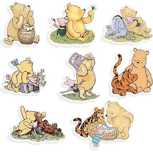 Classic Winnie Bear Friends Cutouts Prop with Stand - 8 Patterns Baby Shower & Birthday Decorations Centerpiece Double-Sided Printing