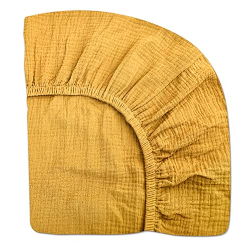 Crib Sheets for Boys Girl, Fitted Baby Toddler Bed Sheets 28" x 52", Neutral Muslin Cotton Crib Mattress Bedding Soft and Breathable Comfort (Mustard Yellow)