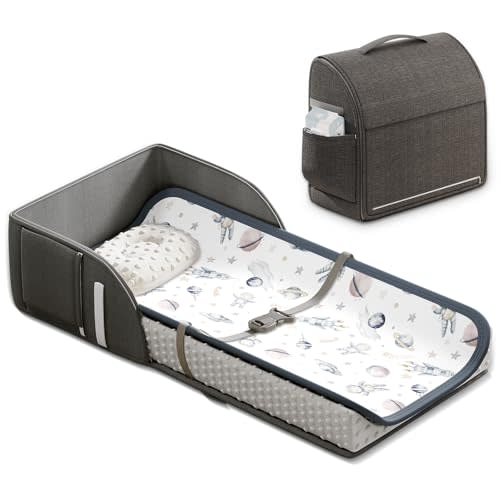 Portable Baby Diaper Changing Pad Foam Contoured Changing Table Pad with Soft Non-Slip Cover and Headrest Waterproof Diaper Bag for Dresser, Changing Table Topper Travel Outdoor