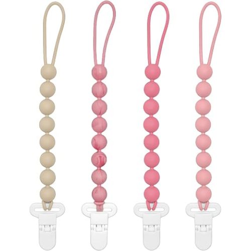 Silicone Pacifier Clip for Baby Girls, Paci Binky Holder 4 Pack